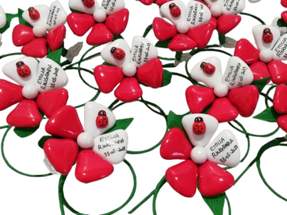 Fiore di Confetti Forma Cuore Bicolore con Scritta e Coccinella